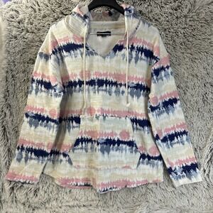 Indigo Poppy Pullover Hoodie Abstract Stripe Pink Blue White Comfy Indie Size 1X